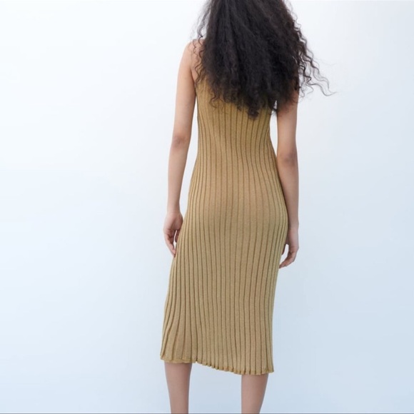 NEW ZARA METALLIC THREAD OPENWORK DRESS SLEEVELESS MIDI ROUND NECK SIZE S - Picture 3 of 7